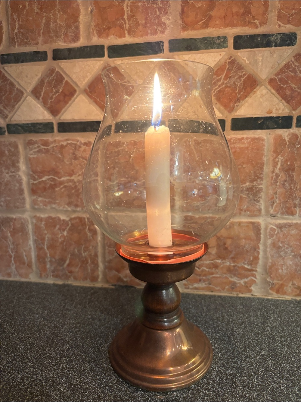 Classic Copper Hurricane Candle Holder with Clear Glass Shade